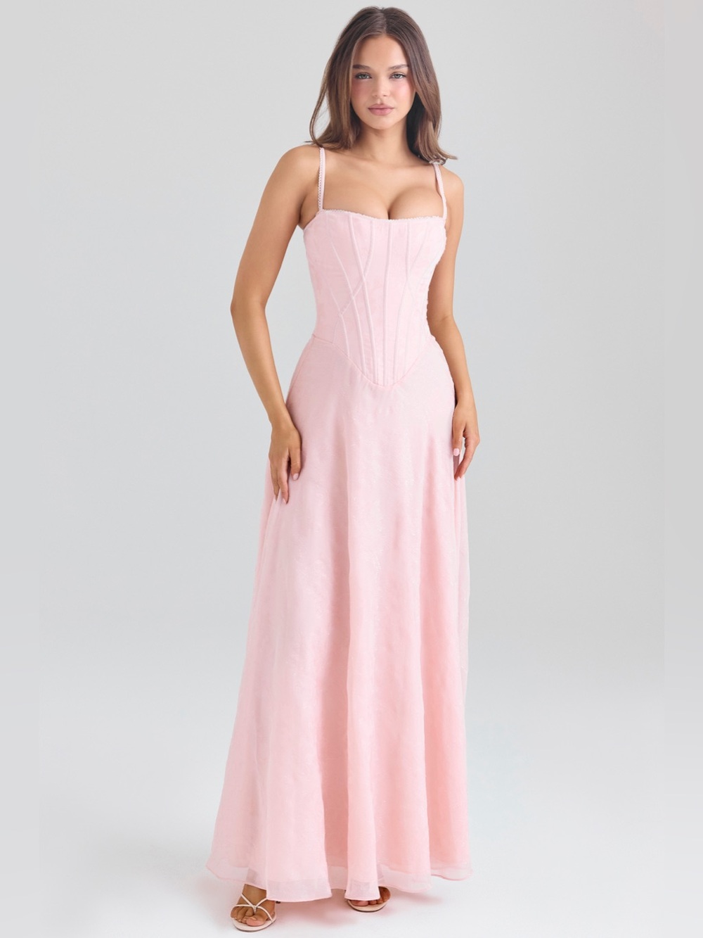 House of CB ESME Blush Pink Lurex Chiffon Maxi Dress